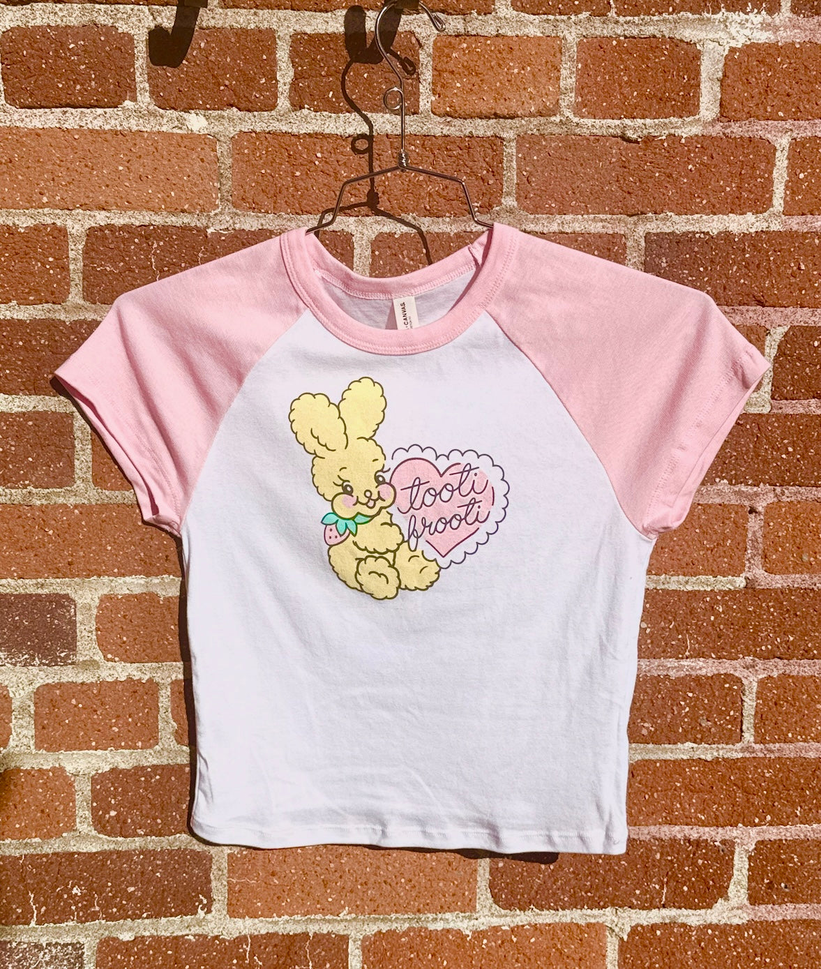 Tooti Frooti • Logo Raglan Baby Tee, Pink + Baby Blue