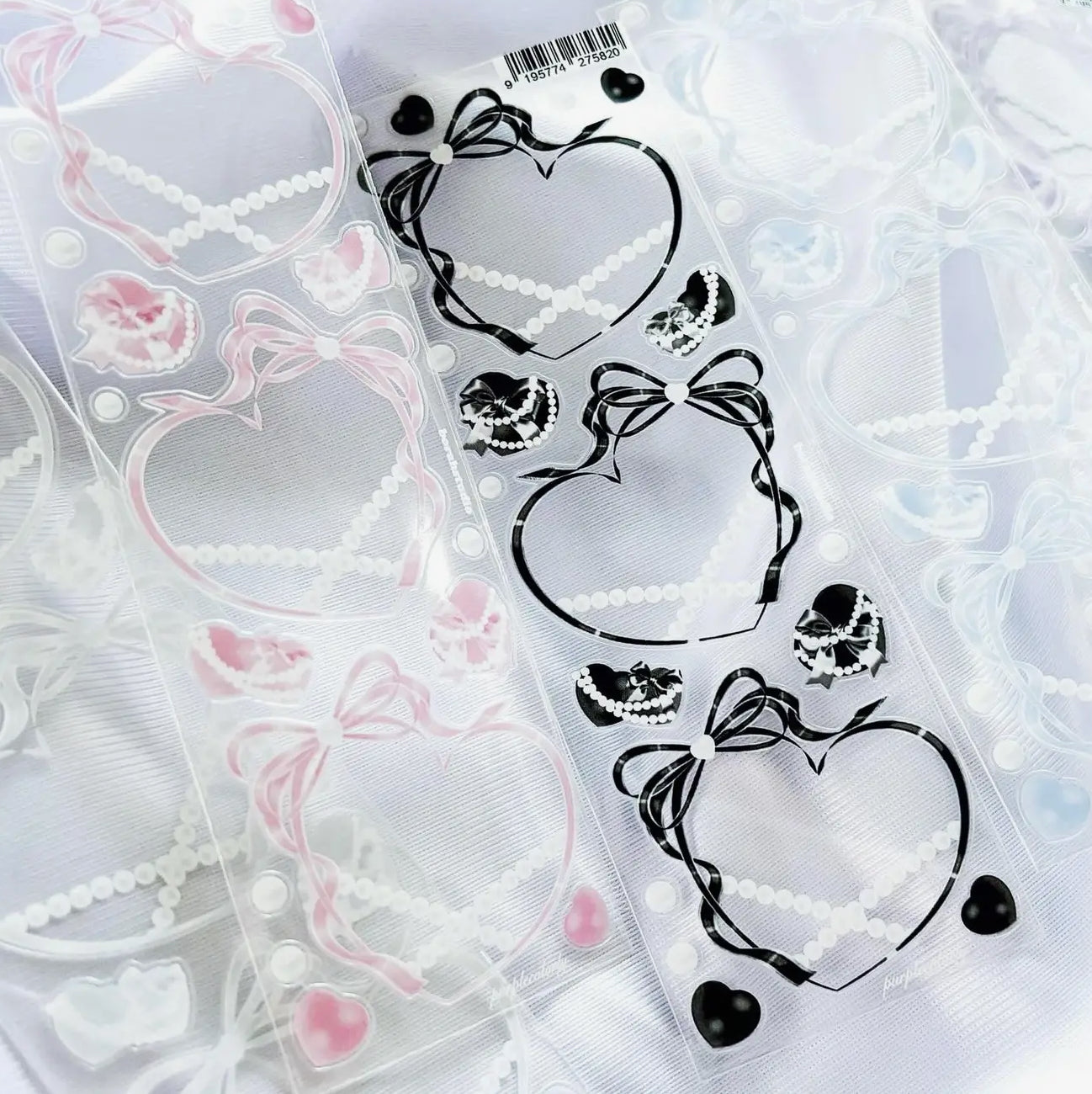 Borah Studio • Sticker Sheet, Pearly Ribbon Heart Frame Deco