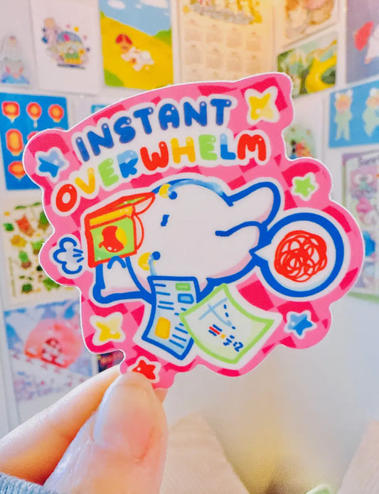 PeachyxNoodle • Vinyl Sticker, “Instant Overwhelm”