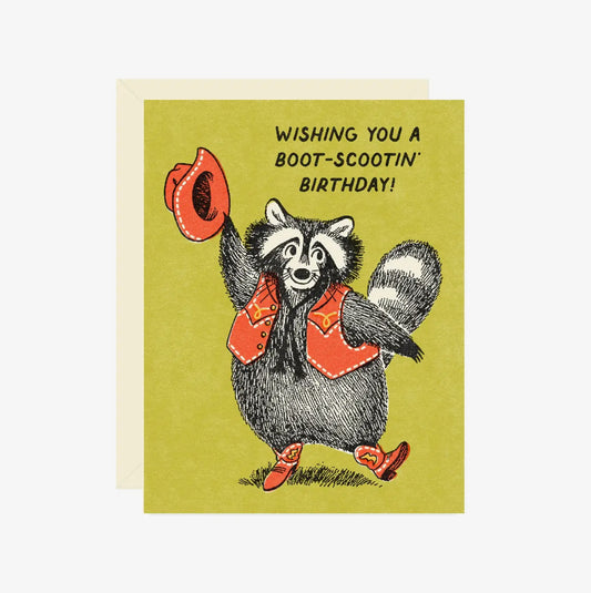 Wallflower • “Wishing You A Boot-Scootin’ Birthday” Western Raccoon Greeting Card