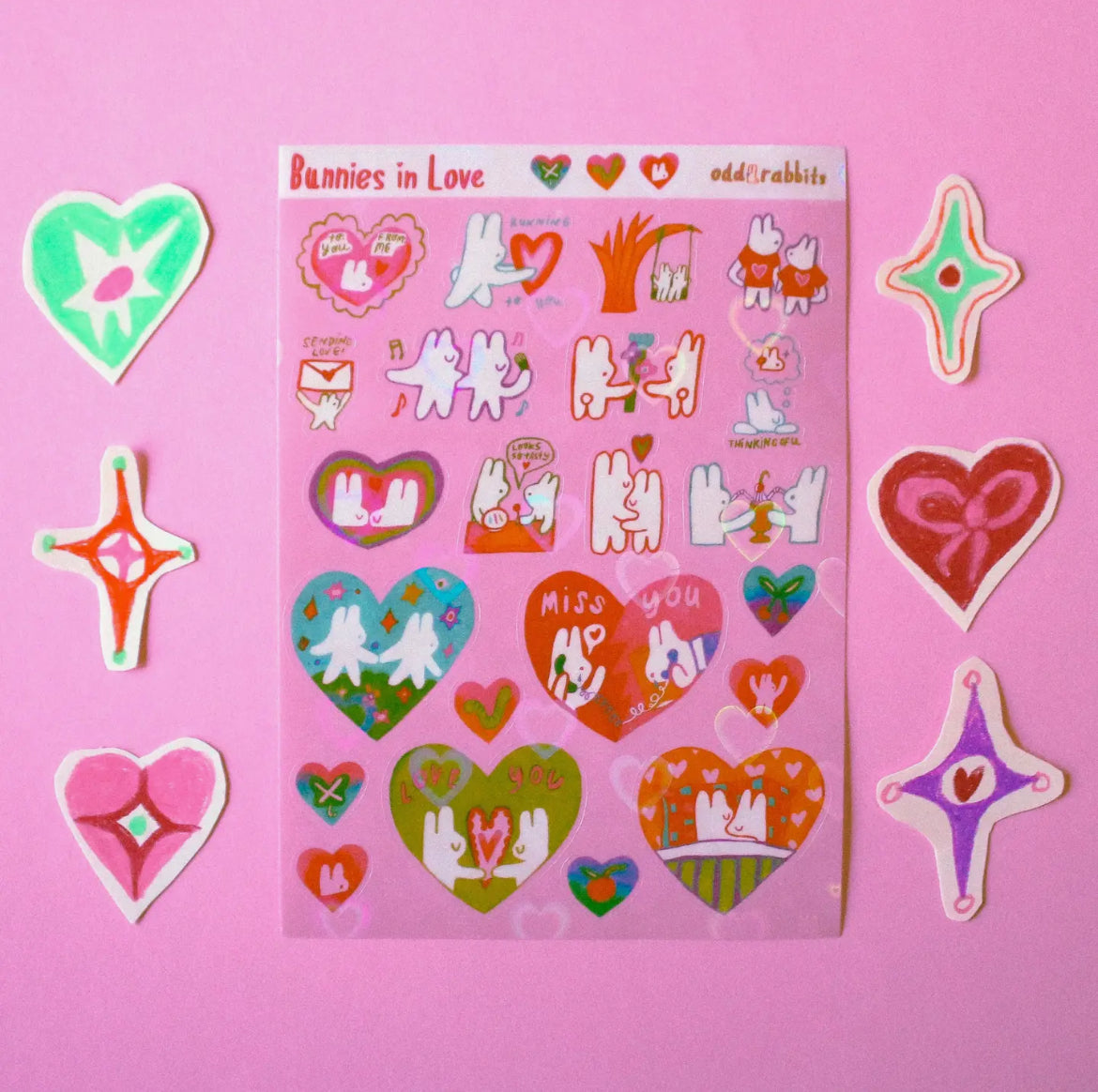Odd Rabbits • Bunnies in Love Heart Holo Sticker Sheet