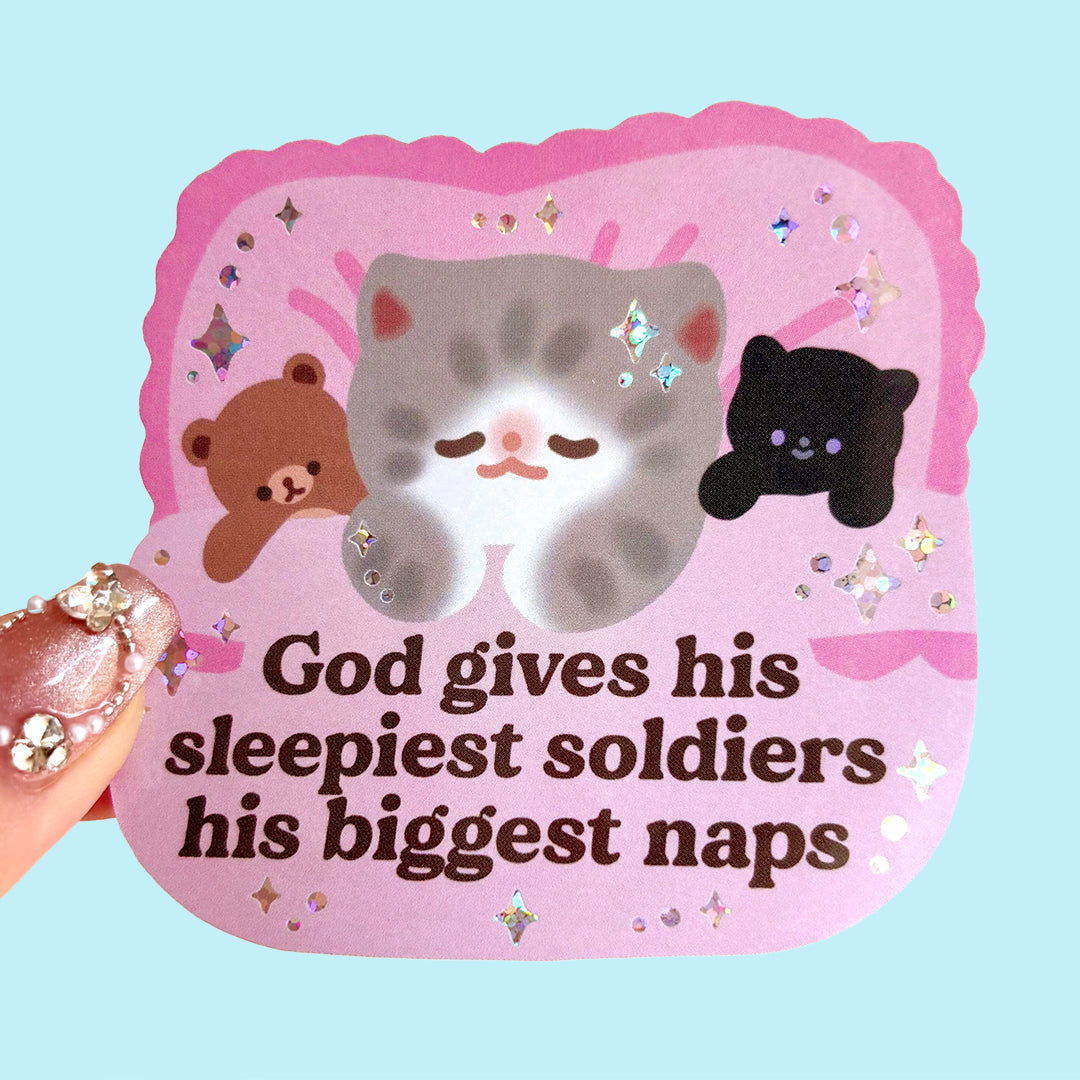 Maobabie • God Gives His Sleepiest Soldiers The Biggest Naps Vinyl Sticker