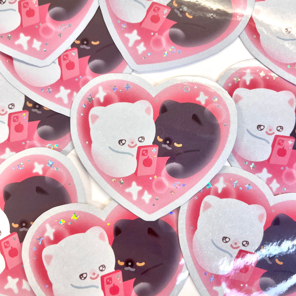 Maobabie • Snuggle Kitties Heart Vinyl Sticker