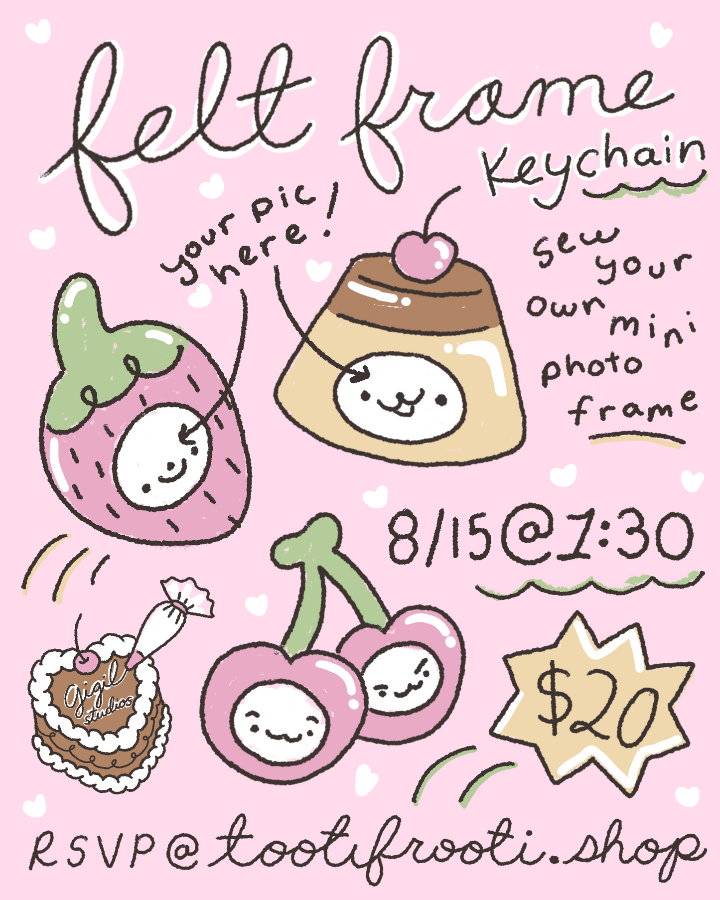 ⋆｡‧˚ʚ𓊆 felt frame keychain workshop, food themed 𓊇ɞ˚‧｡⋆