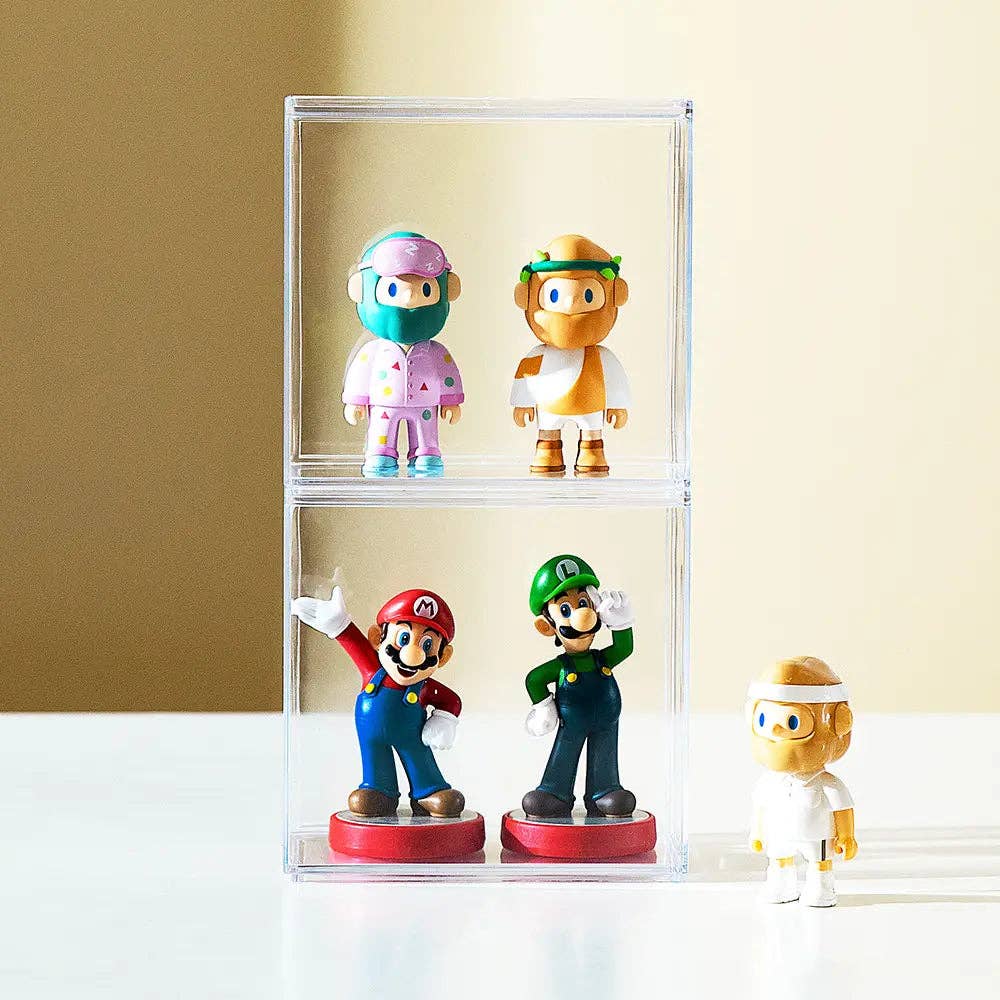 Transparent Double Blind Box Toy Display Case with Card Holders