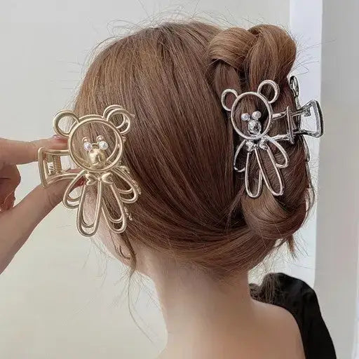 Metal Bear Outline Hair Claw Clip Gold, Silver Color