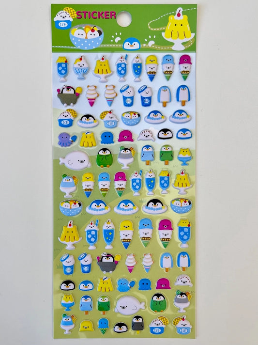 Tiny Leisure Time Animal Puffy Assorted Stickers - Ice Cream