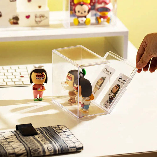 Transparent Double Blind Box Toy Display Case with Card Holders