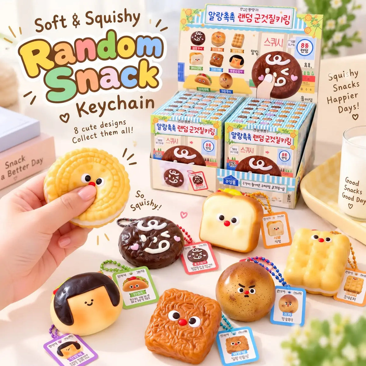 Korean Snack Squishy Sensory Keychain Blind Box, Imported South Korea