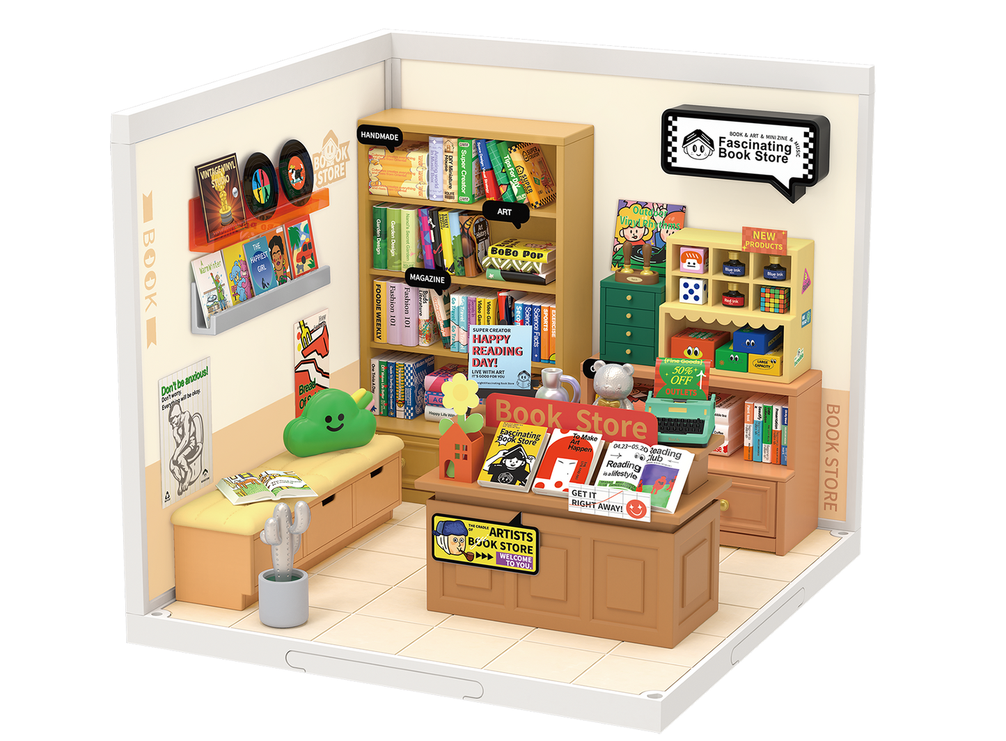 Rolife • DIY Kit Facinating Book Store Miniature House, Lights Up