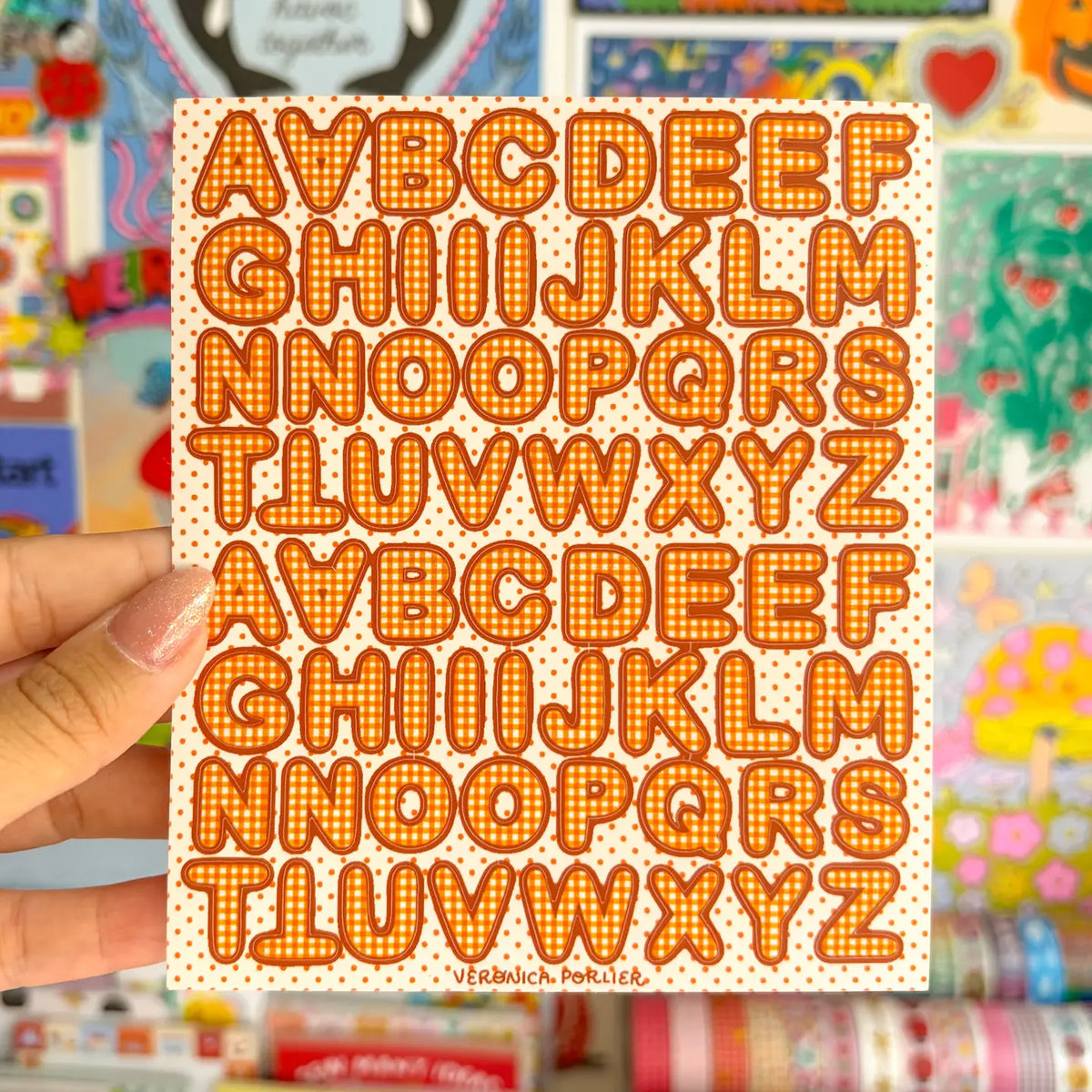 Veronica Porlier • Orange Gingham Alphabet Sticker Sheet
