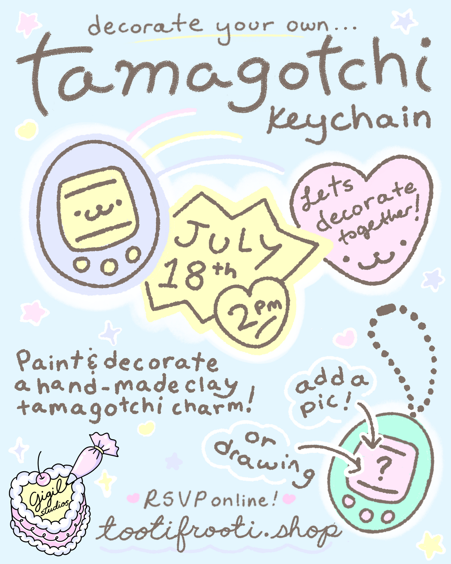 ⋆｡‧˚ʚ𓊆 decorate your own tamagotchi keychain workshop 𓊇ɞ˚‧｡⋆