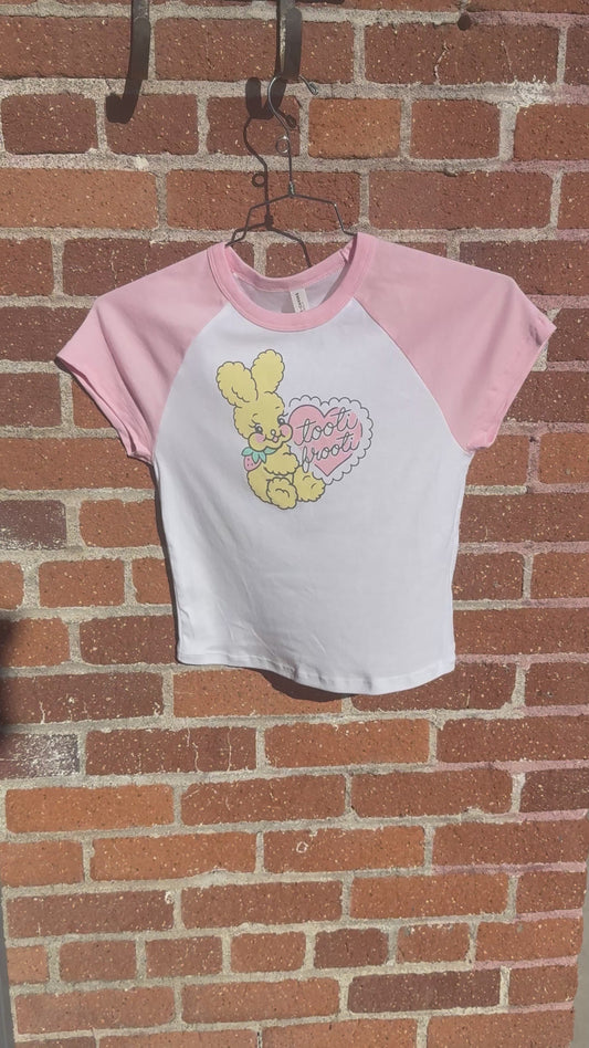 Tooti Frooti • Logo Raglan Baby Tee, Pink + Baby Blue