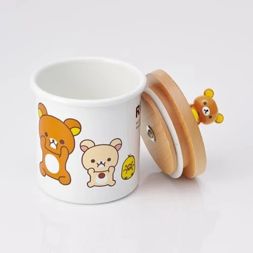 Rilakkuma • Enamel Canister with Wooden Lid Kitchen Desk Organizer, Imported Japan